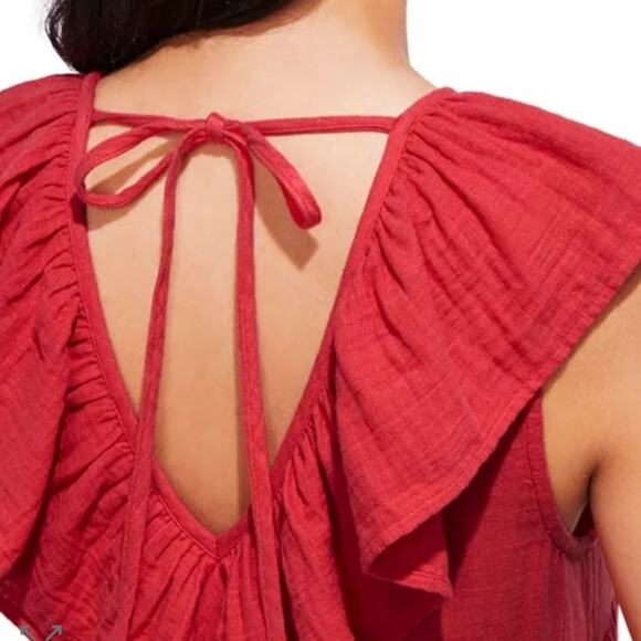Vineyard Vines Red Ruffle Trim Double Gauze Midi‎ Dress - Picture 3 of 6